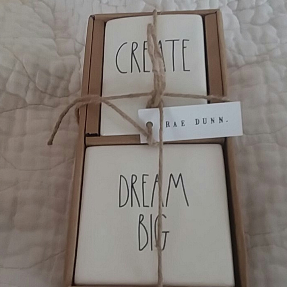 New Rae Dunn Create Dream Big ceramic holders In Gift Box